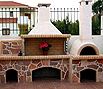 CODE 2: Barbeque set for coal, with Chech firebrick, bench, traditional oven, with multiangled Brazilian pink slab coating